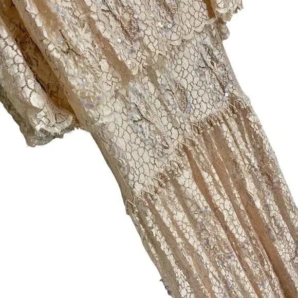 Vintage 1990s Rina di’Montella Silk Lace Overlay Beaded Dress Size 8 Nude Pink - Picture 3 of 16